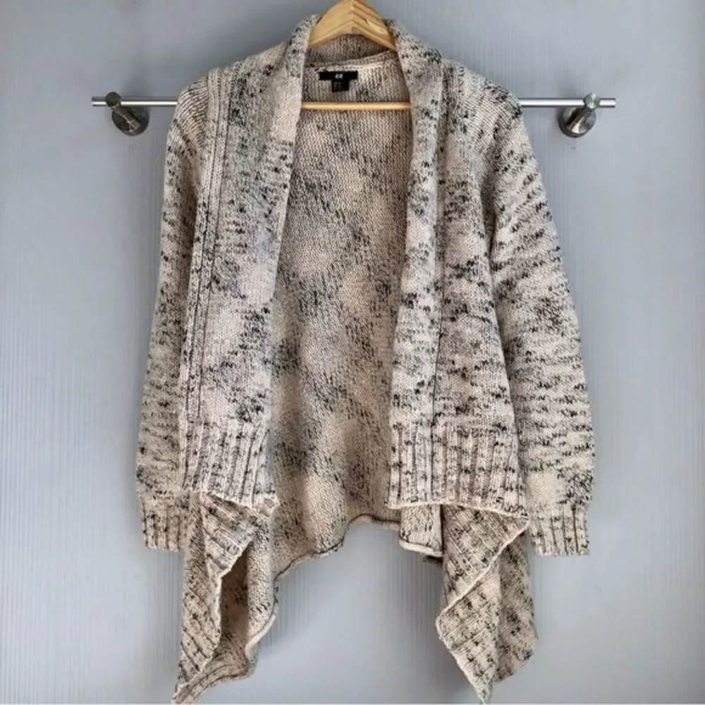 H&M ivory gray marbled‎ chunky open cardigan woman’s size Xs